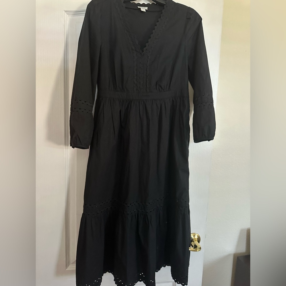 J. Crew Black Smocked Tiered Long Sleeve Dress